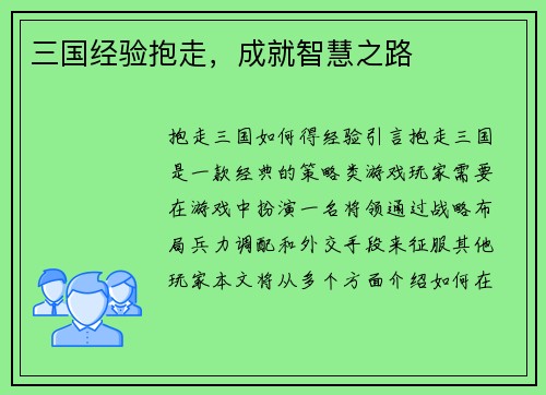 三国经验抱走，成就智慧之路